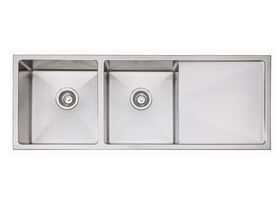 AFA Exact Double Bowl Inset / Undermount Left Hand Bowl Sink No Taphole with Quick-Fit Clips 1208mm Stainless Steel